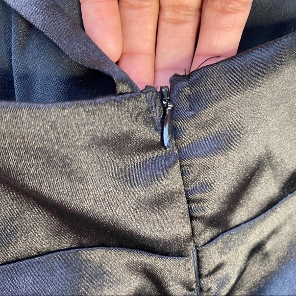 One shoulder satin black formal mini dress ruffle - Picture 4 of 8